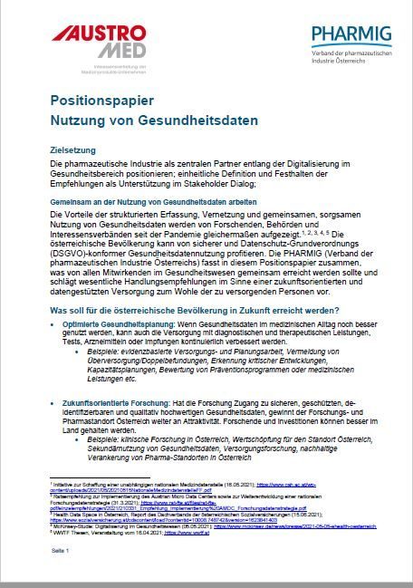 Positionspapier_AUSTROMED_PHARMIG_Nutzung-Gesundheitsdaten2.0_Titelbild